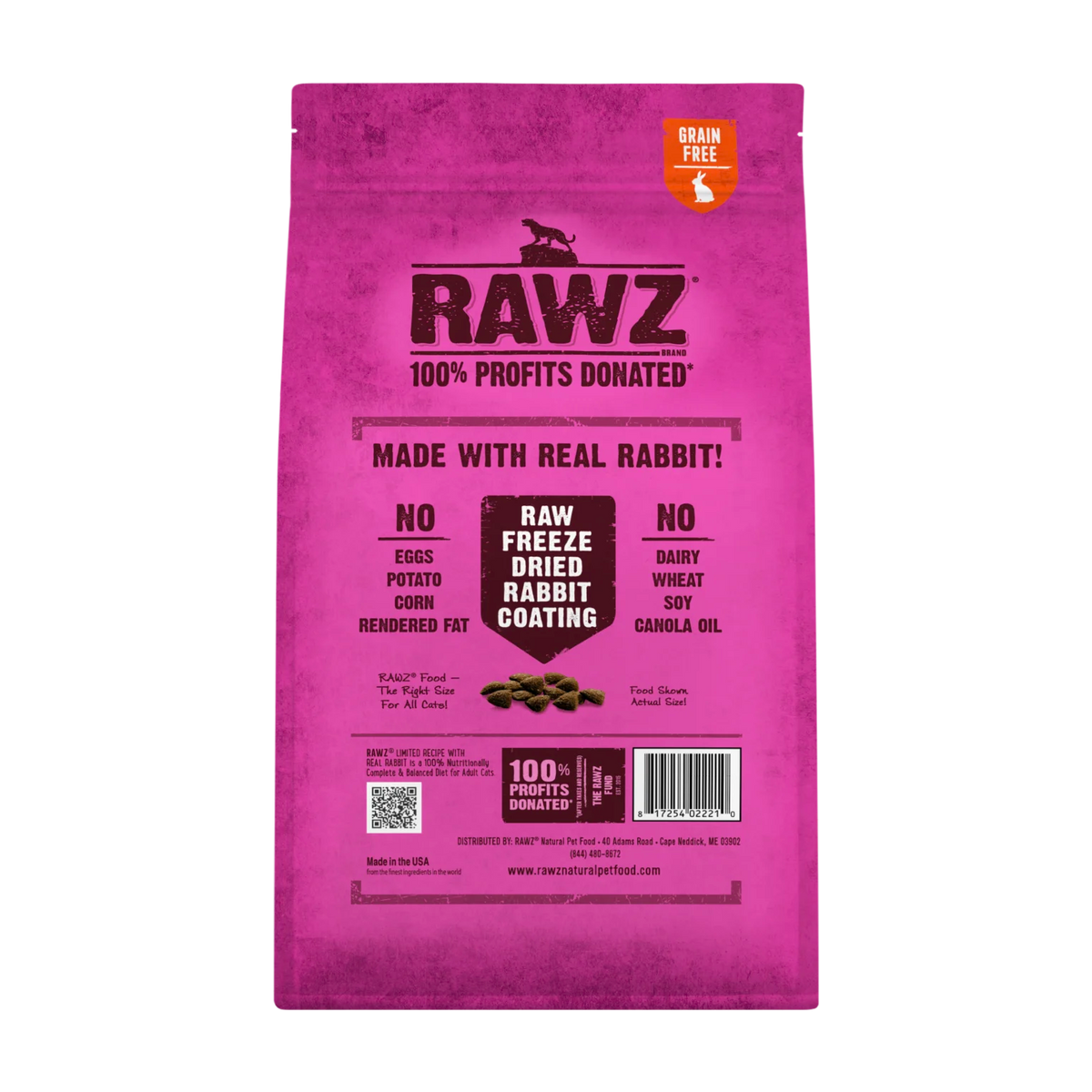 RAWZ Real Rabbit Dry Cat Food – back panel