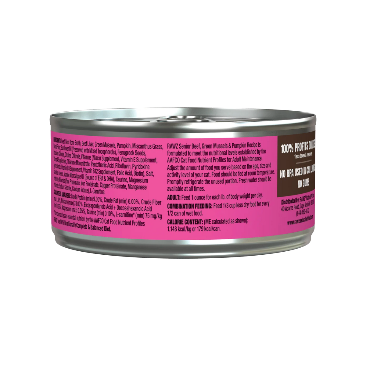 RAWZ Senior Beef, New Zealand Green Mussels & Pumpkin Wet Cat Food – back panel