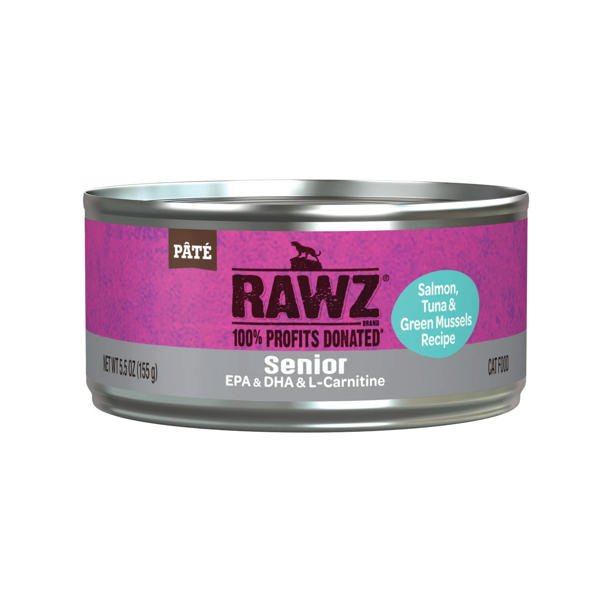 RAWZ Senior Salmon, Tuna & New Zealand Green Mussels Wet Cat Food – front