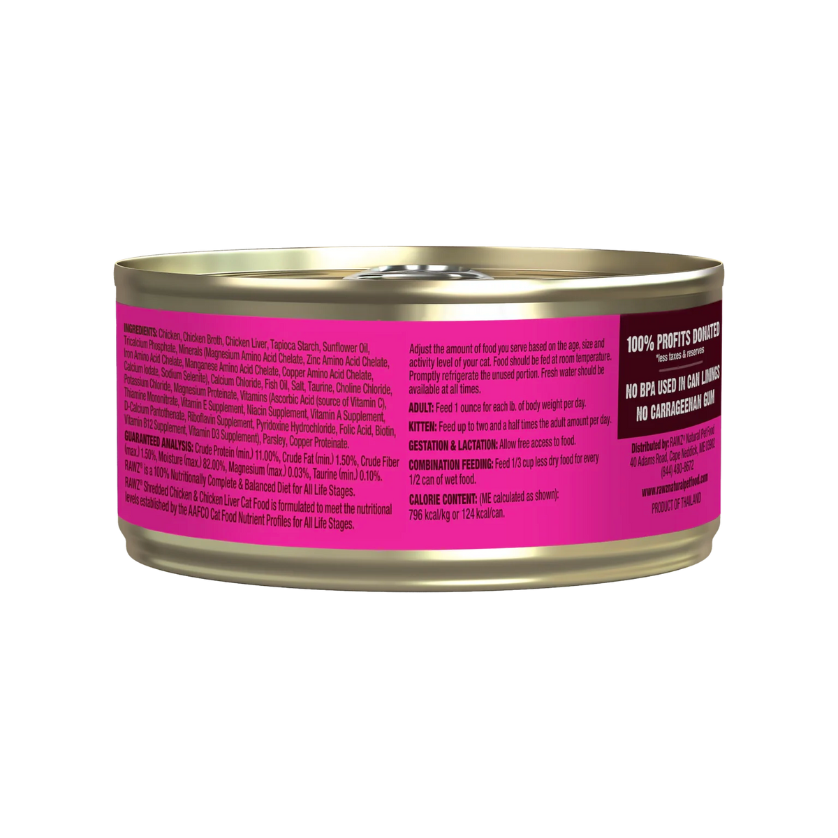 RAWZ Shredded Chicken & Chicken Liver Recipe Wet Cat Food – back panel