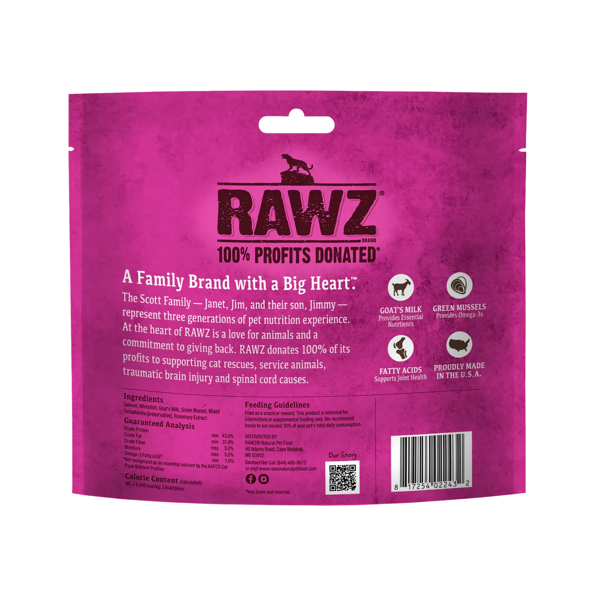 RAWZ Raw Freeze-Dried Wild Caught Salmon, Goat's Milk & Green Mussels Cat Treats – back panel