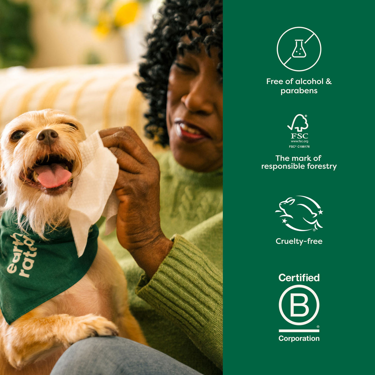 Earth Rated Compostable Unscented Pet Wipes for Dogs – 8 x 8 in, 100 Pack