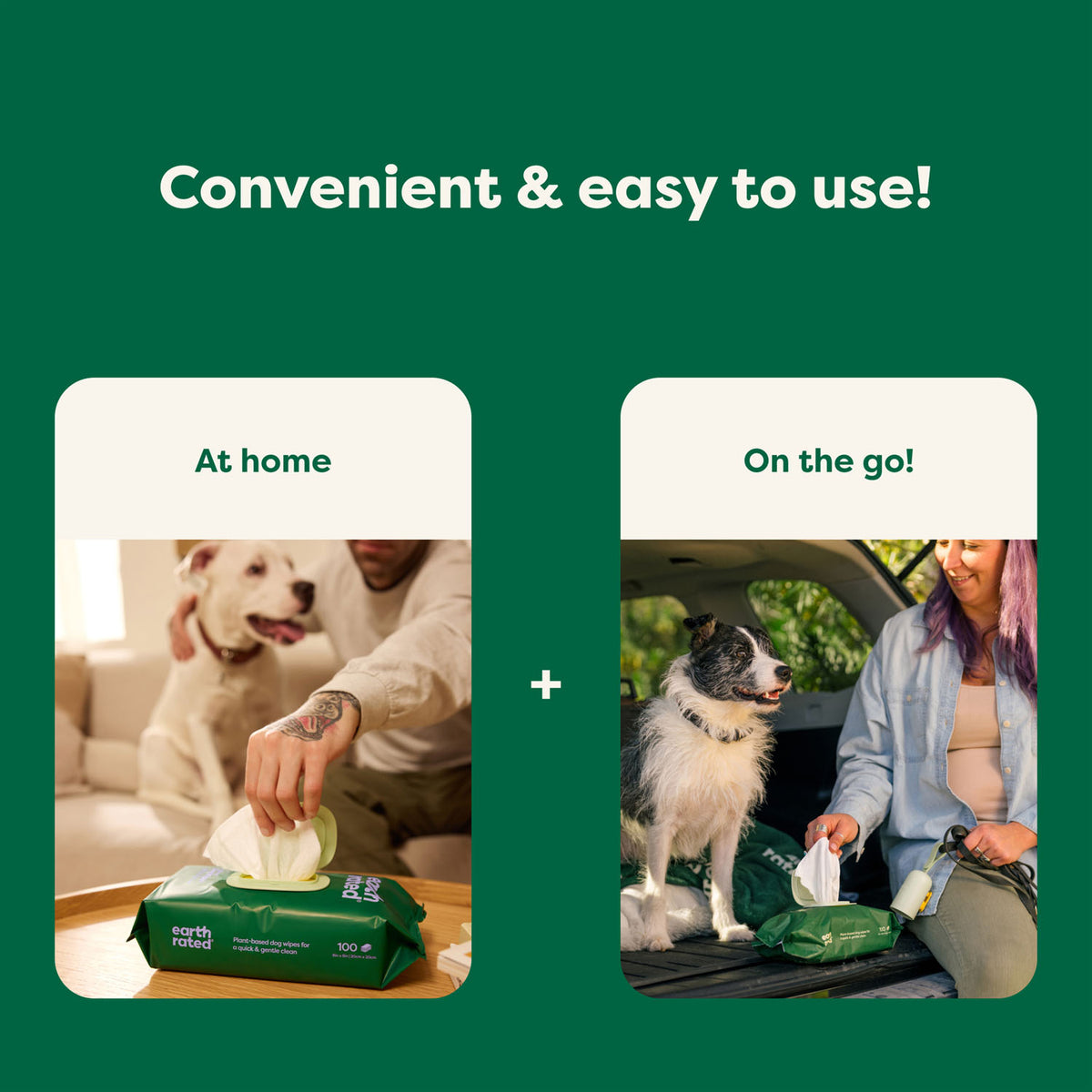 Earth Rated Compostable Unscented Pet Wipes for Dogs – 8 x 8 in, 100 Pack