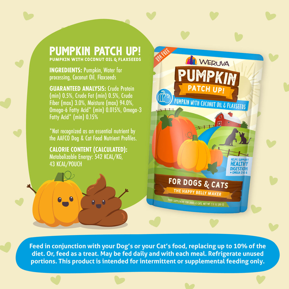 Weruva Pumpkin Patch Up Pumpkin with Coconut Oil & Flaxseeds Supplement for Dogs & Cats – 2.8 oz Pouch