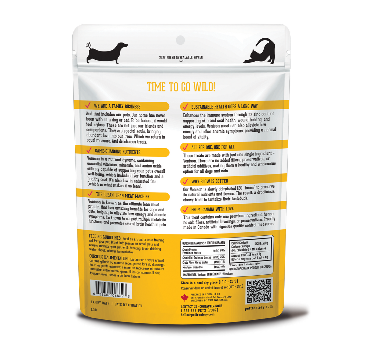 Granville Island Pet Treatery Enjoy the Game Venison Treats back of bag