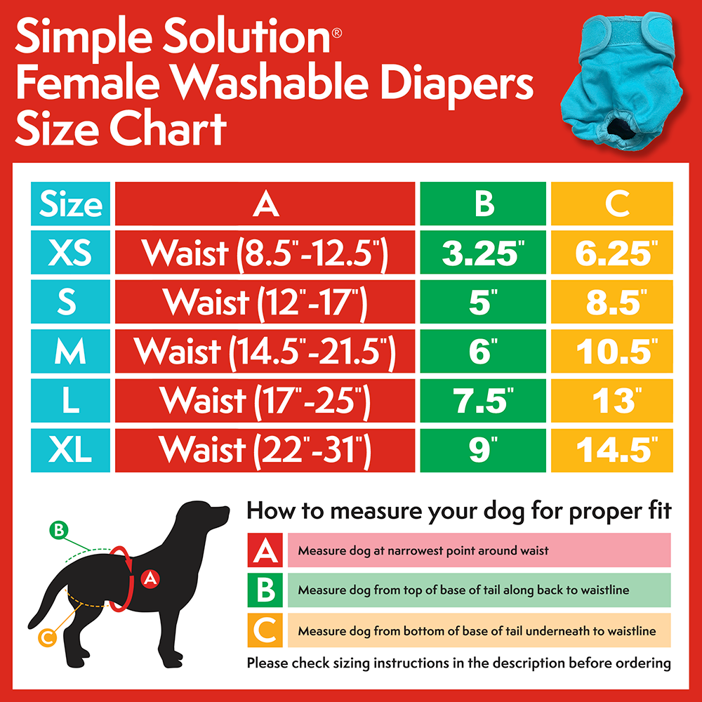 Simple Solution Washable Female Dog Diaper size chart