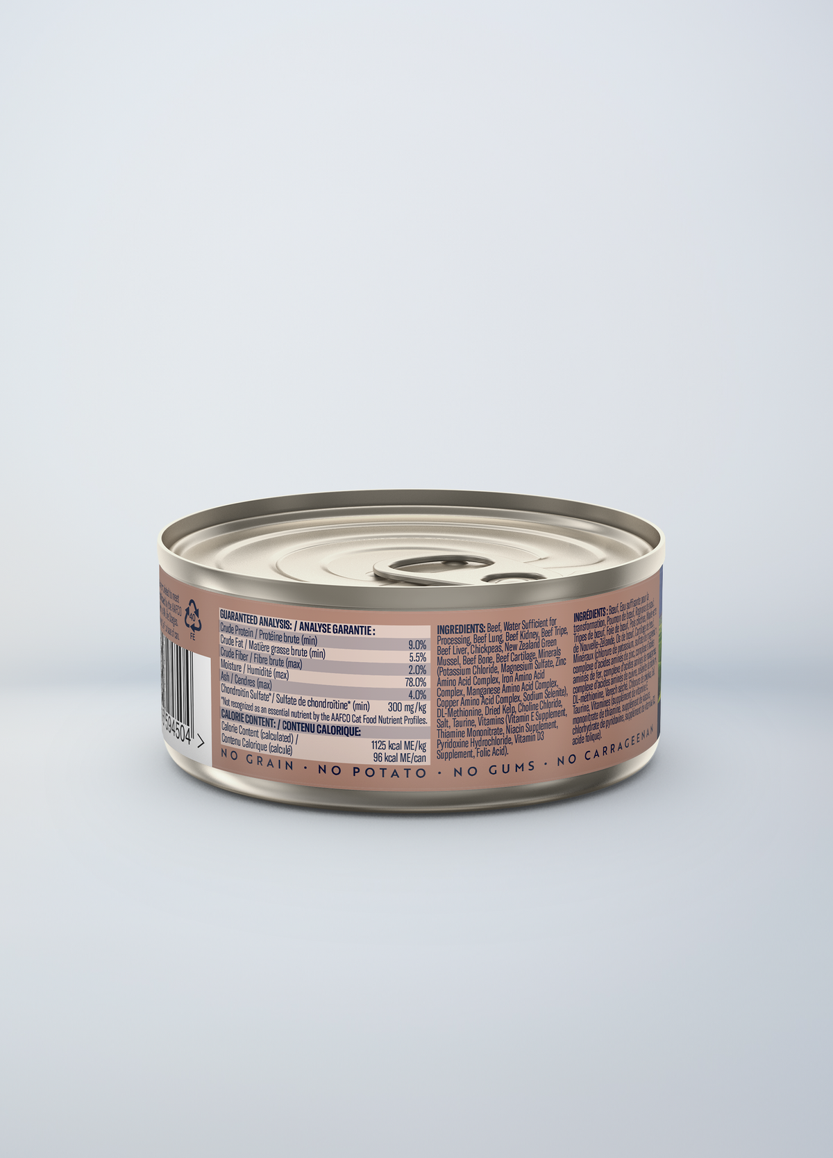 ZIWI Peak Original Beef Recipe Grain-Free Wet Cat Food – back of pack / nutrition panel (official ZIWI image)