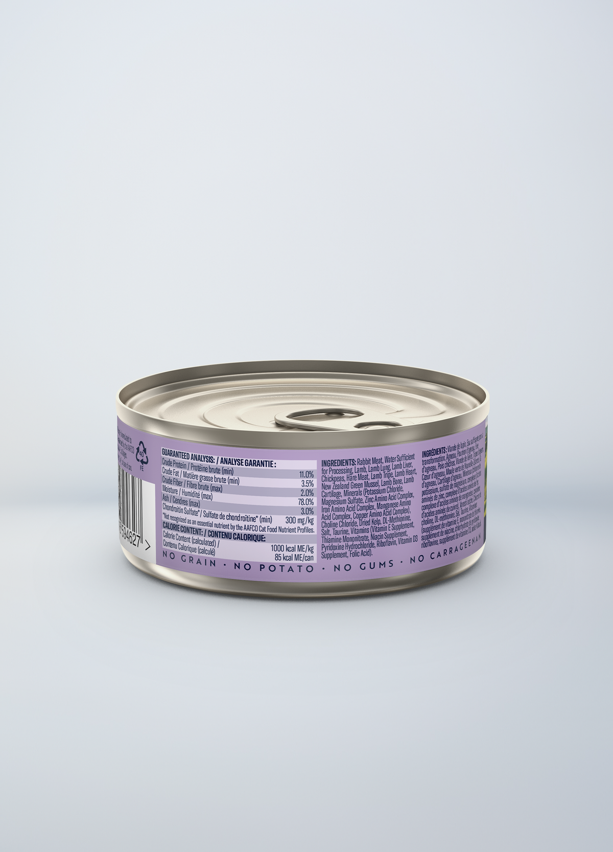 ZIWI Peak Rabbit & Lamb Recipe Grain-Free Wet Cat Food – back of pack / nutrition panel (official ZIWI image)