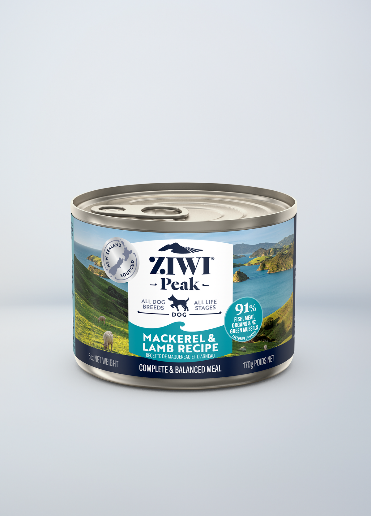 ZIWI Peak Original Mackerel & Lamb Recipe Grain-Free Wet Dog Food – front of pack (official ZIWI image)