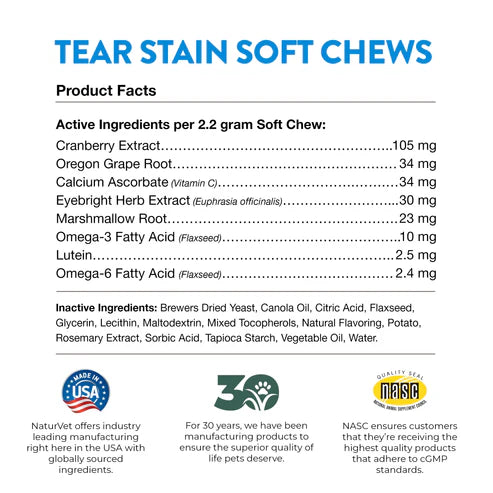 NATURVET VSD-Soft Chew Tear Stain with Lutein 70CT