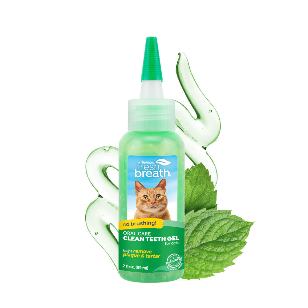 TropiClean Fresh Breath No Brushing Dental Gel for Cats, 2 fl oz / 59 mL — manufacturer product image