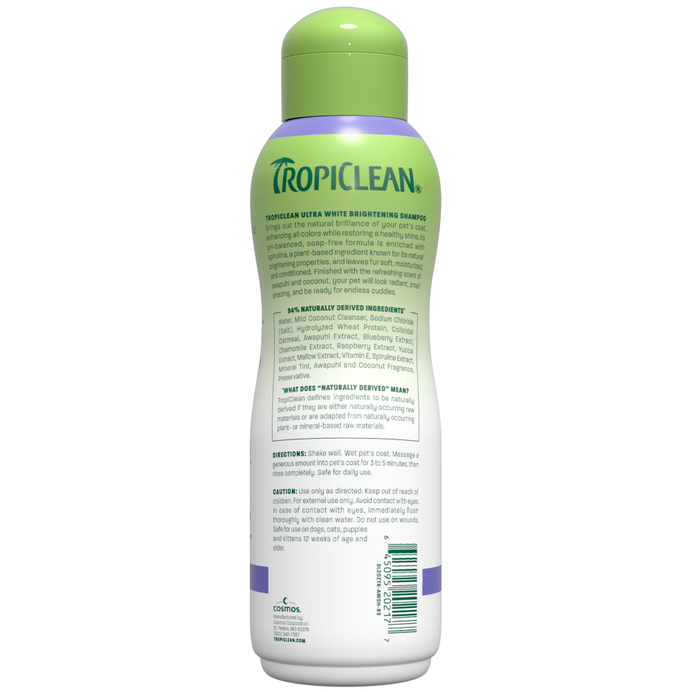 TropiClean Awapuhi & Coconut Whitening Shampoo for Dogs & Cats – back label