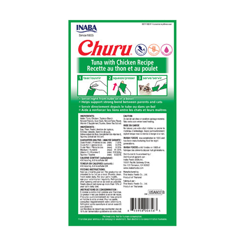 Inaba Churu Tuna with Chicken Recipe – back of package (official image)