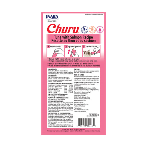 Inaba Churu Tuna with Salmon Recipe – back of package (official image)