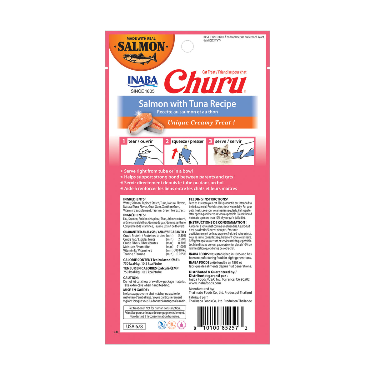 Inaba Churu Salmon with Tuna Recipe – back of package (official image)