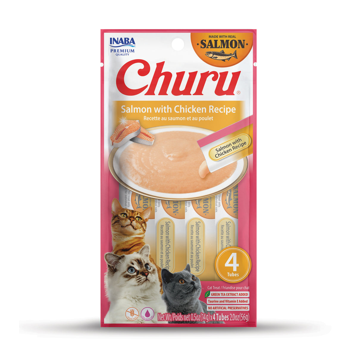 Inaba Churu Salmon with Chicken Recipe – front of package (official image)