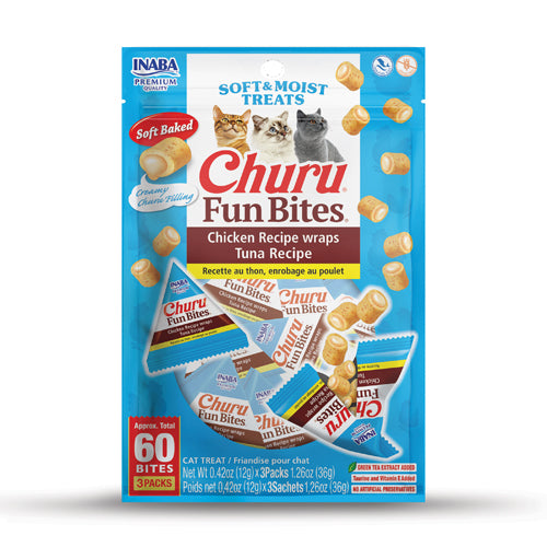 Inaba Churu Fun Bites Chicken Recipe wraps Tuna Recipe – front of package (official image)