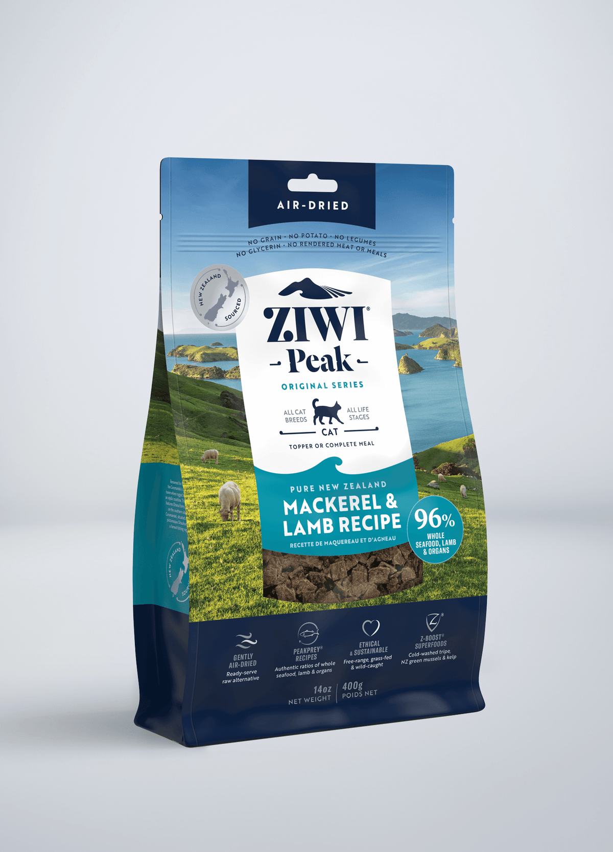 ZIWI Peak Original Air-Dried Mackerel & Lamb Recipe Grain-Free Cat Food – front of pack (official ZIWI image)