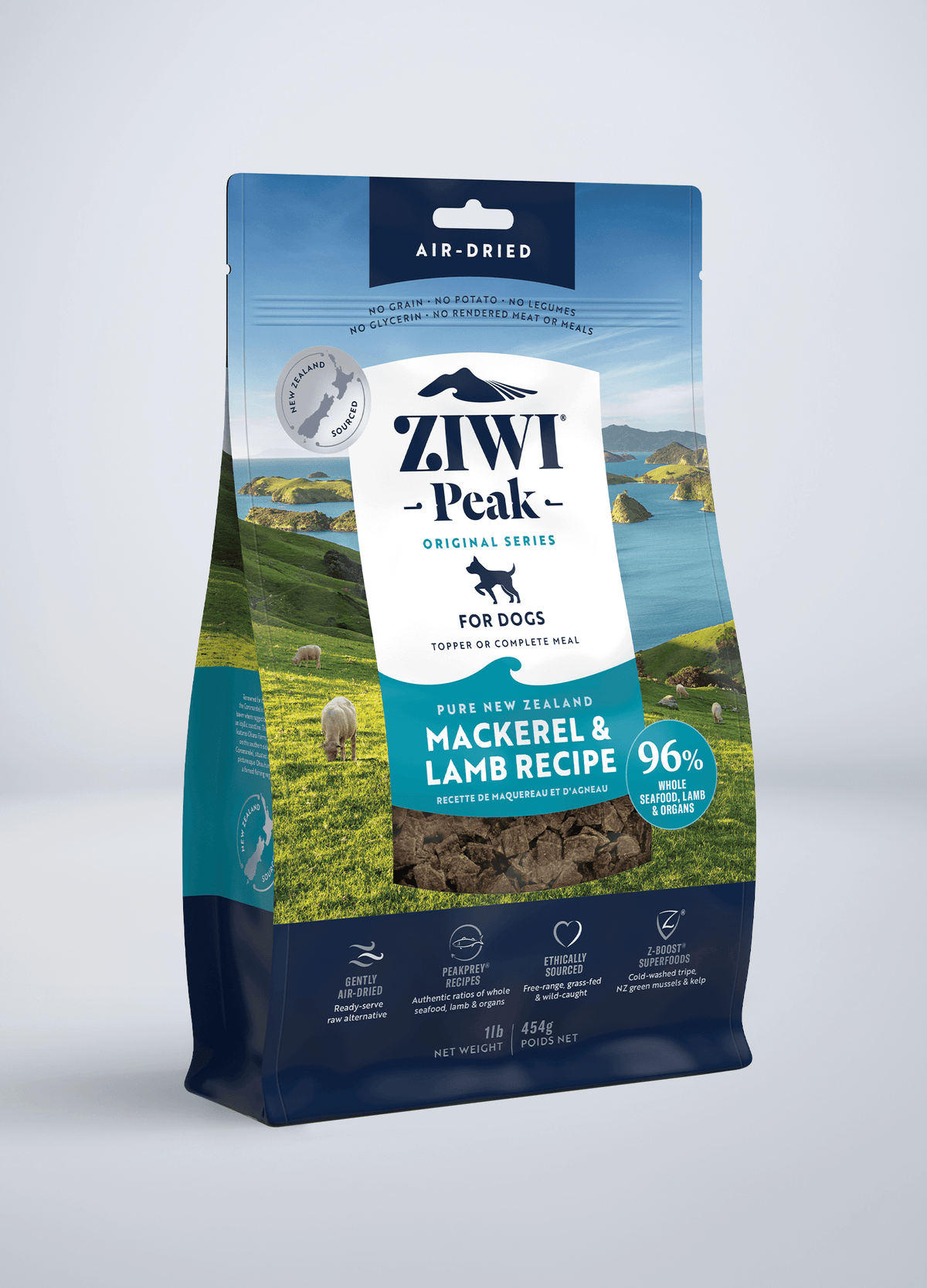 ZIWI Peak Original Air-Dried Mackerel & Lamb Recipe Grain-Free Dog Food – front of pack (official ZIWI image)