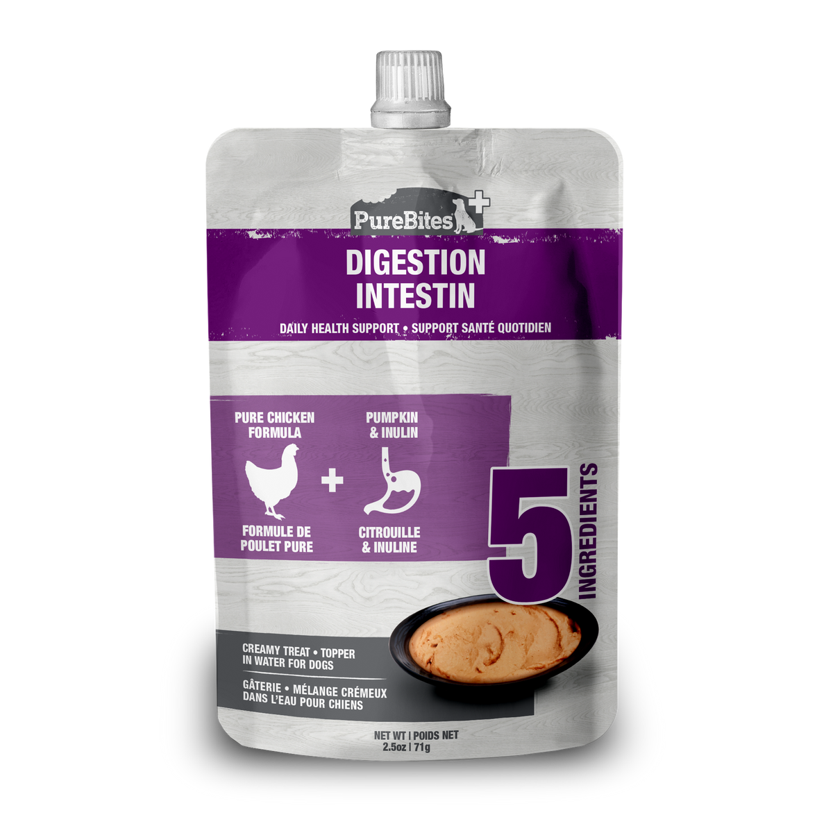 PureBites+ Digestion Squeezable Dog Treat & Topper – 71 g (2.5 oz) Pouch – official PureBites image 1