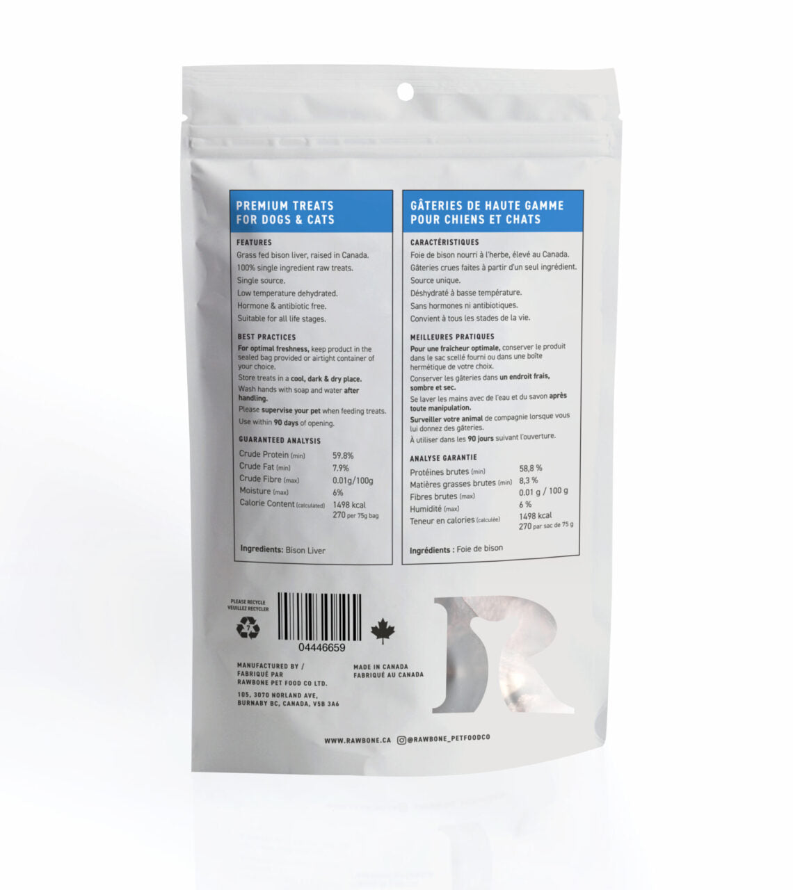 Rawbone Bison Liver Krisps back of package