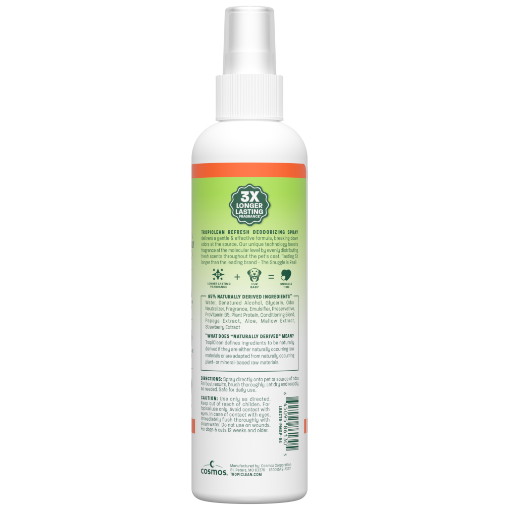 TropiClean Papaya Mist Deodorizing Spray for Dogs & Cats – back label