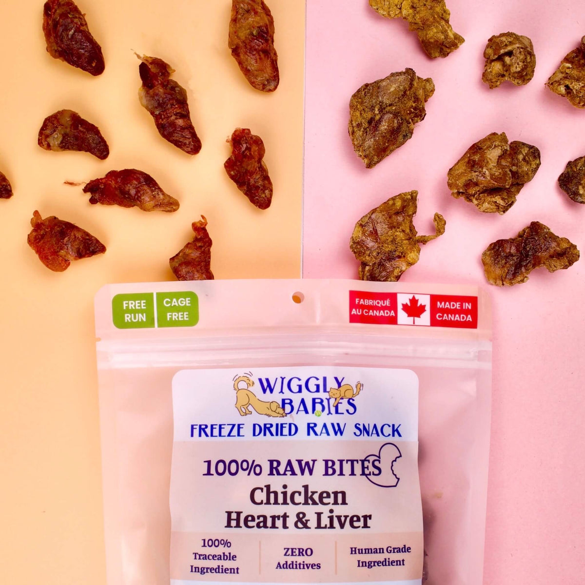 Wiggly Babies Chicken Heart & Liver Freeze-Dried Raw Treats package