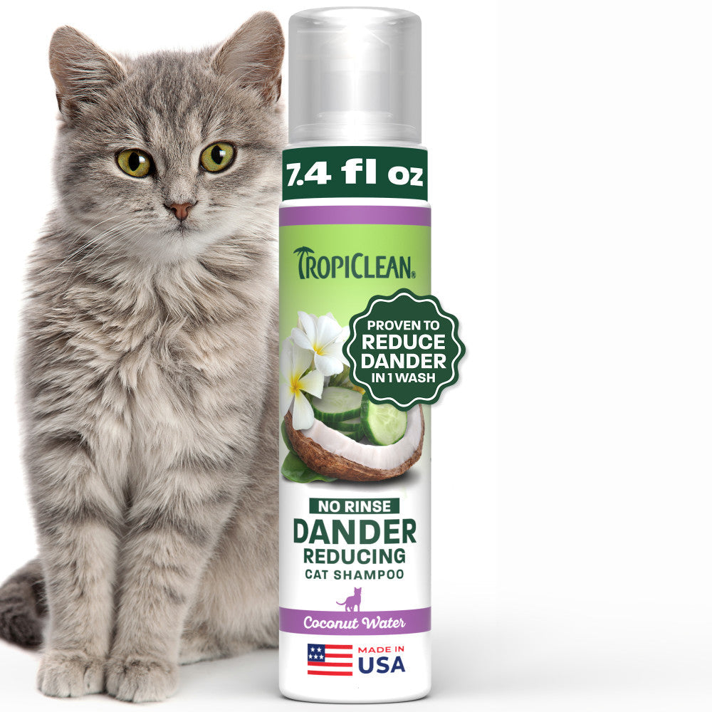TropiClean Coconut & Cucumber Dander Reducing No Rinse Waterless Shampoo for Cats – front of package