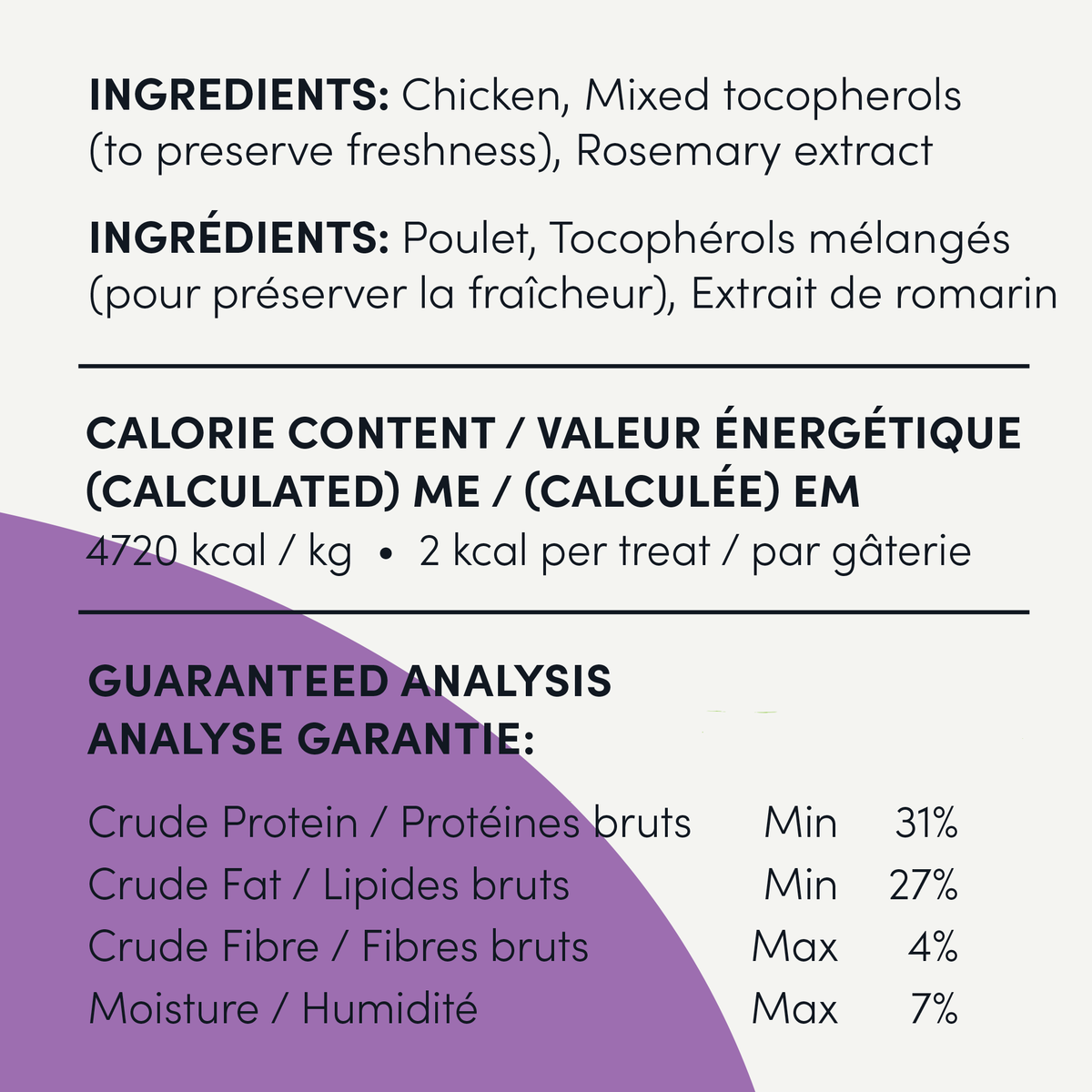 Crumps' Naturals Chicken Bites dog treats — manufacturer ingredients and guaranteed analysis
