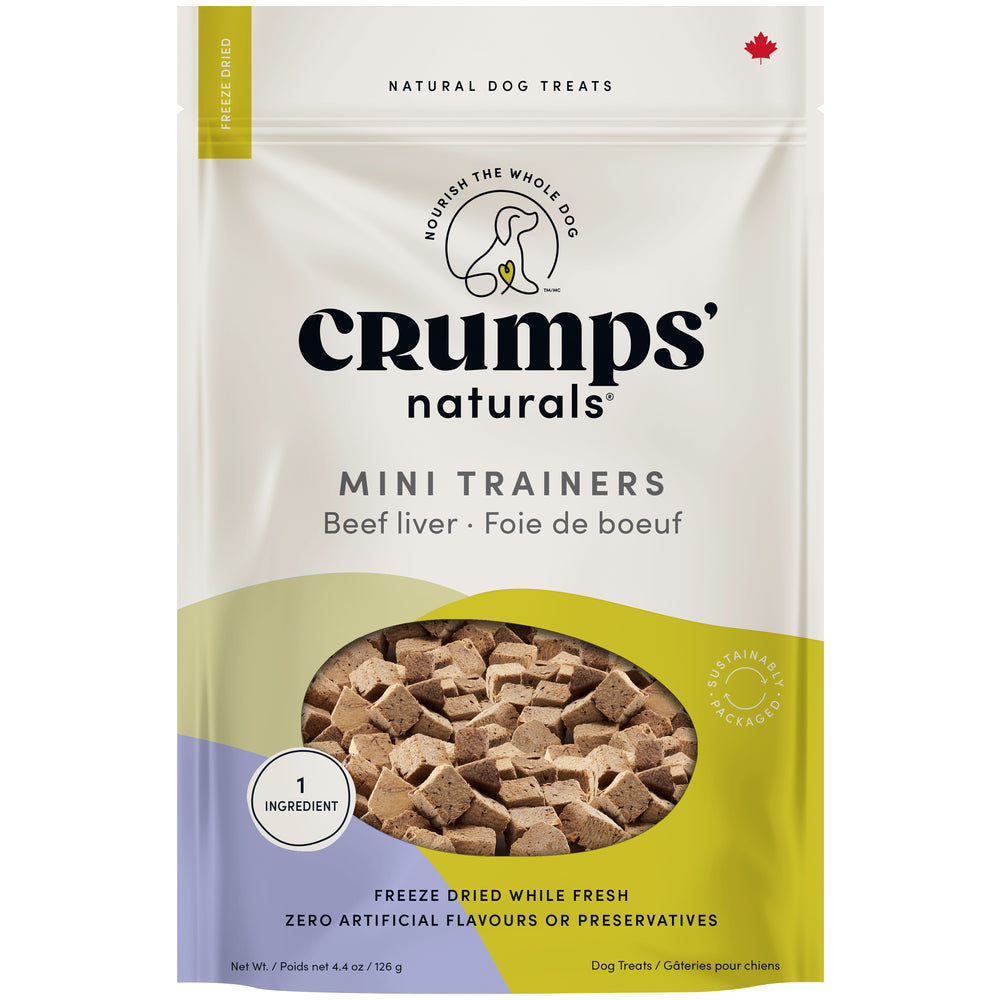 Crumps' Naturals Mini Trainers Freeze-Dried Beef Liver dog treats, 126 g — official manufacturer packaging