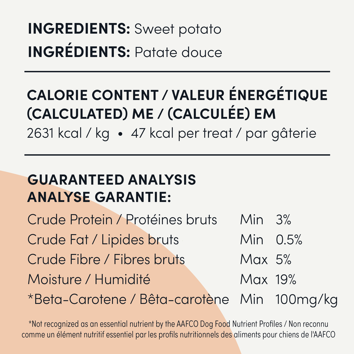 Crumps' Naturals Sweet Potato Chews — manufacturer ingredients, calories and guaranteed analysis