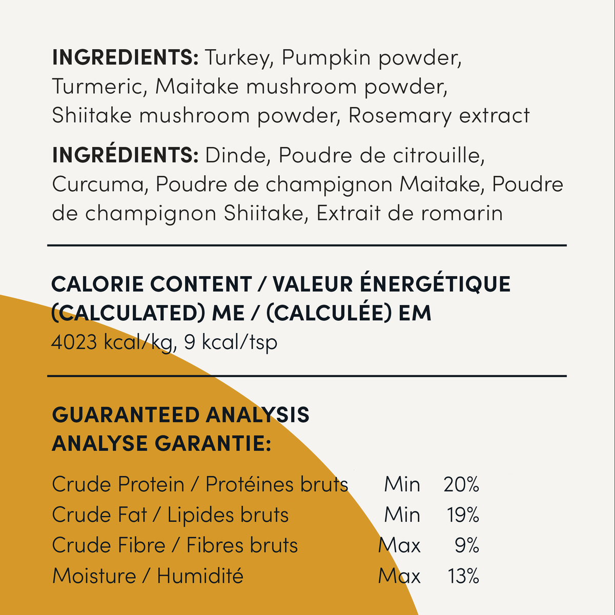 Crumps' Naturals Turkey and Superfood Golds Sprinkles — manufacturer ingredients and nutrition