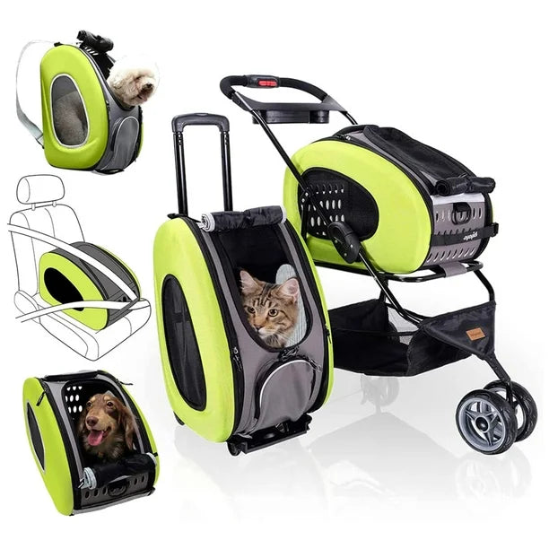 Ibiyaya 5-in-1 EVA Pet Stroller-Carrier, Rabbit-Dog-Cat Sling Bag & Small Pet Backpack with Wheels 1009