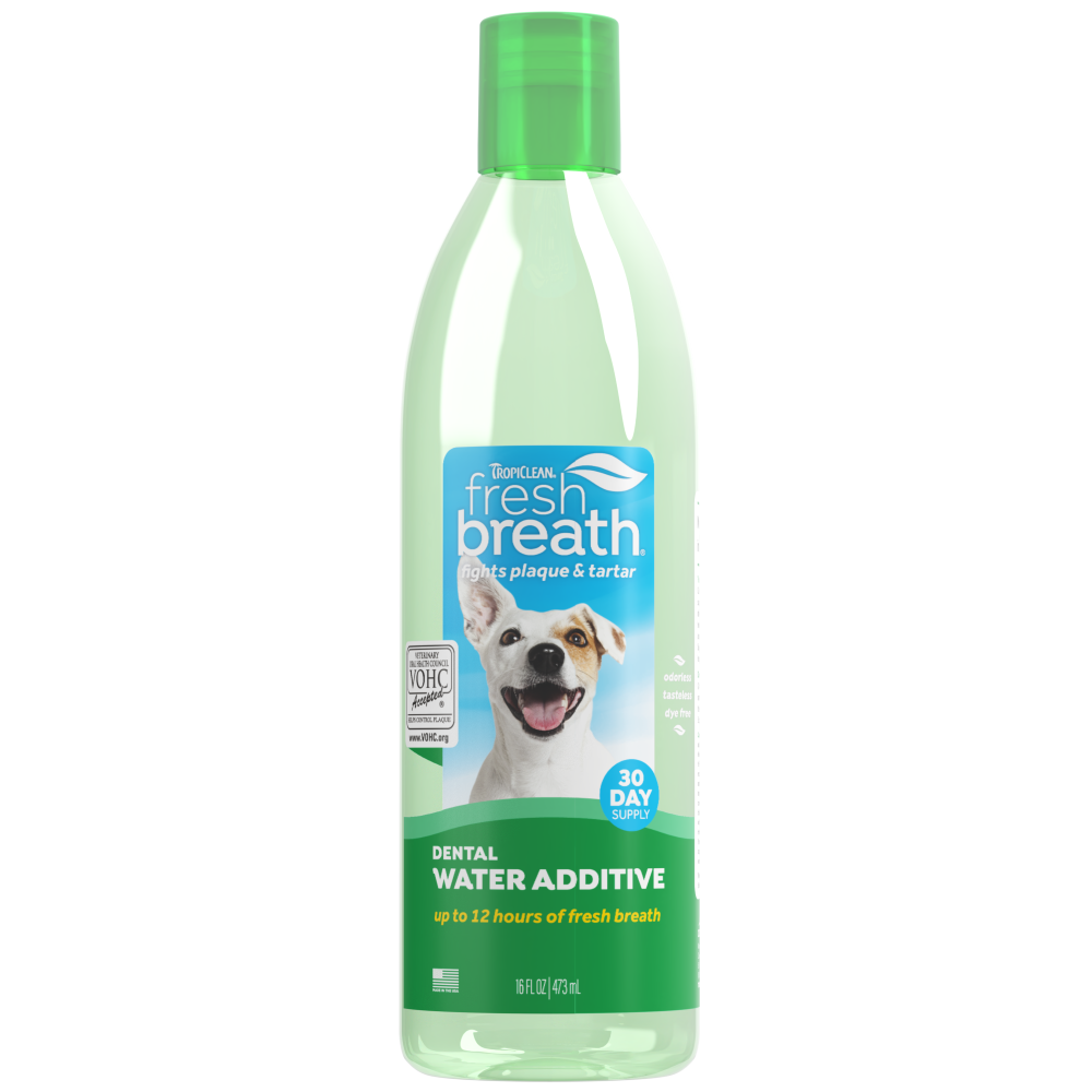 TropiClean Fresh Breath Oral Care Water Additive for Dogs & Cats – front of package