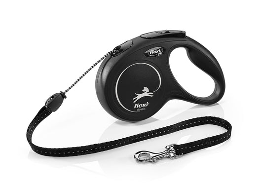 flexi New Classic Cord Retractable Dog Leash – M, 5 m (16 ft), Black