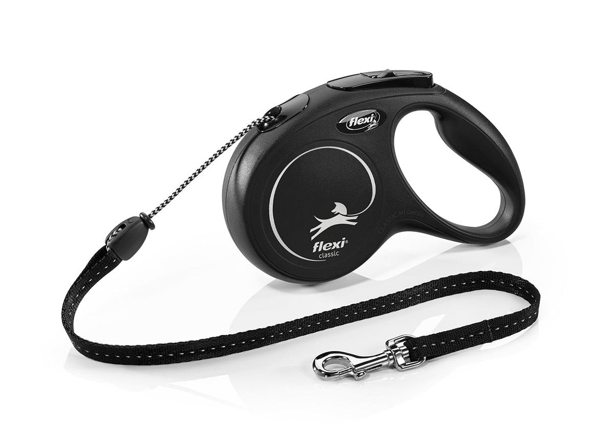 flexi New Classic Cord Retractable Dog Leash – M, 5 m (16 ft), Black