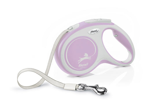 flexi New Comfort Tape Retractable Dog Leash – M, 5 m (16 ft), Rose