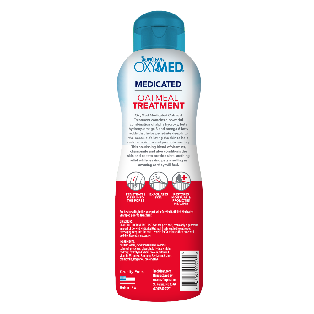 TropiClean OxyMed Medicated Anti-Itch Oatmeal Conditioning Treatment for Dogs & Cats – back label