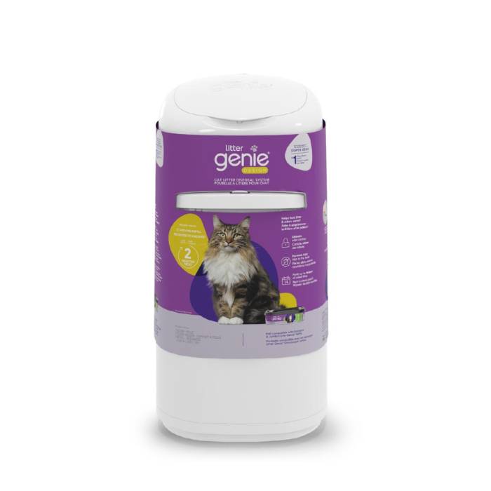 Litter Genie Design Cat Litter Disposal Pail – White, with Starter Refill