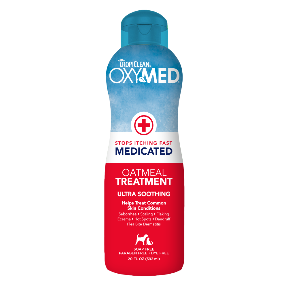 TropiClean OxyMed Medicated Anti-Itch Oatmeal Conditioning Treatment for Dogs & Cats – front of package
