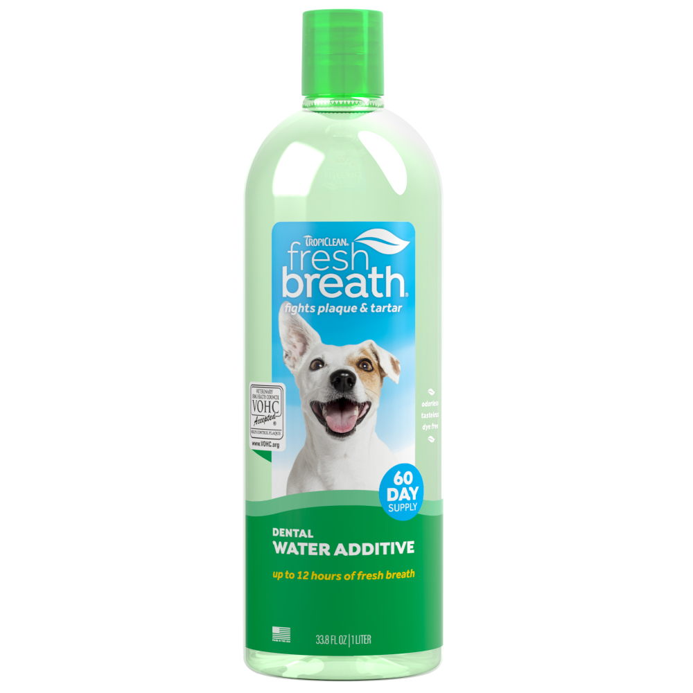 TropiClean Fresh Breath Oral Care Water Additive for Dogs & Cats – front of package