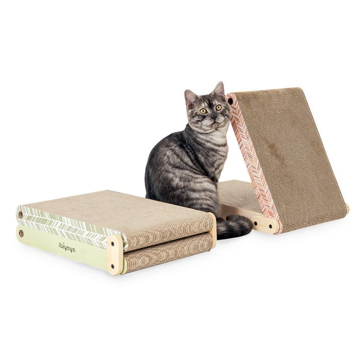 Ibiyaya FF2217 Fold-Out Cat Scratcher - Cinnamon and Sage Green configurations