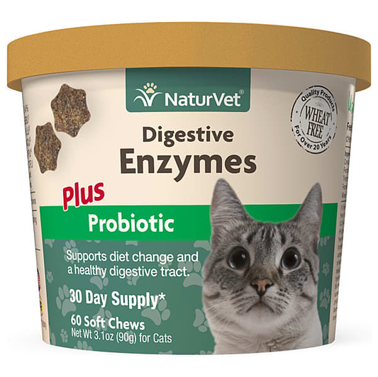 NATURVET Soft Chew Digestive Enzyme&Probiotic 60CT|Cat