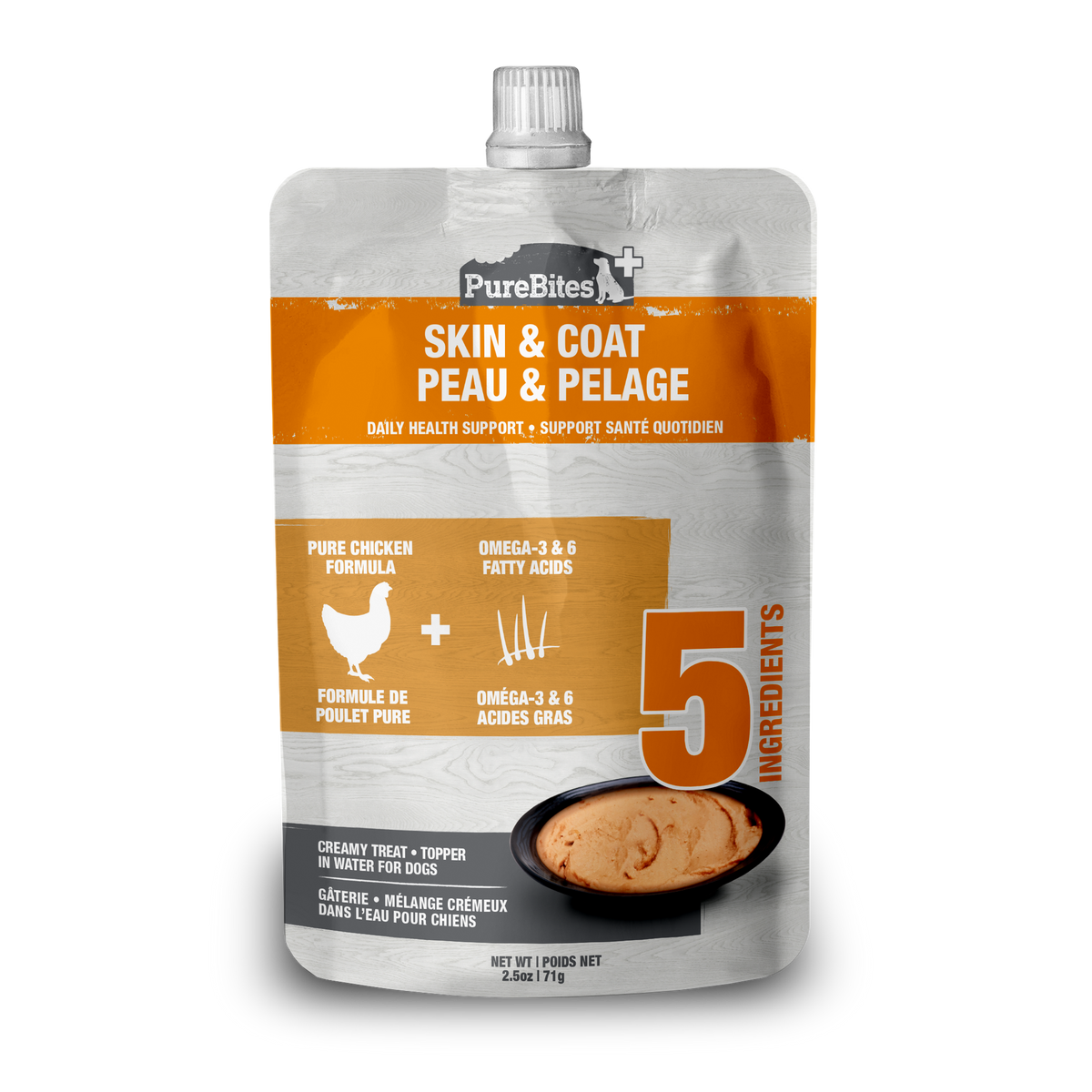 PureBites+ Skin & Coat Squeezable Dog Treat & Topper – 71 g (2.5 oz) Pouch – official PureBites image 1
