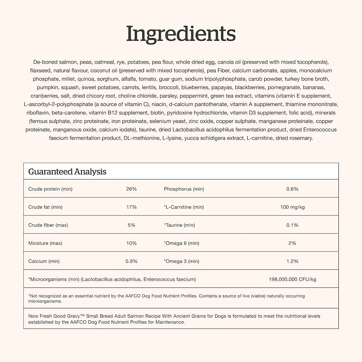 NOW FRESH Good Gravy Small Breed Salmon ingredients