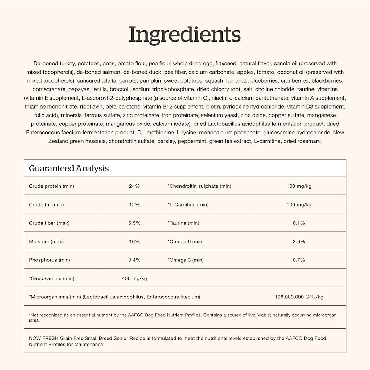 NOW FRESH Small Breed Senior ingredients