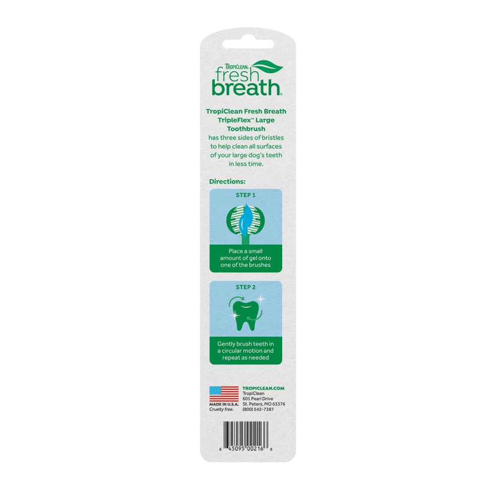 TropiClean Fresh Breath Triple Flex Toothbrush for Large Dogs – back label