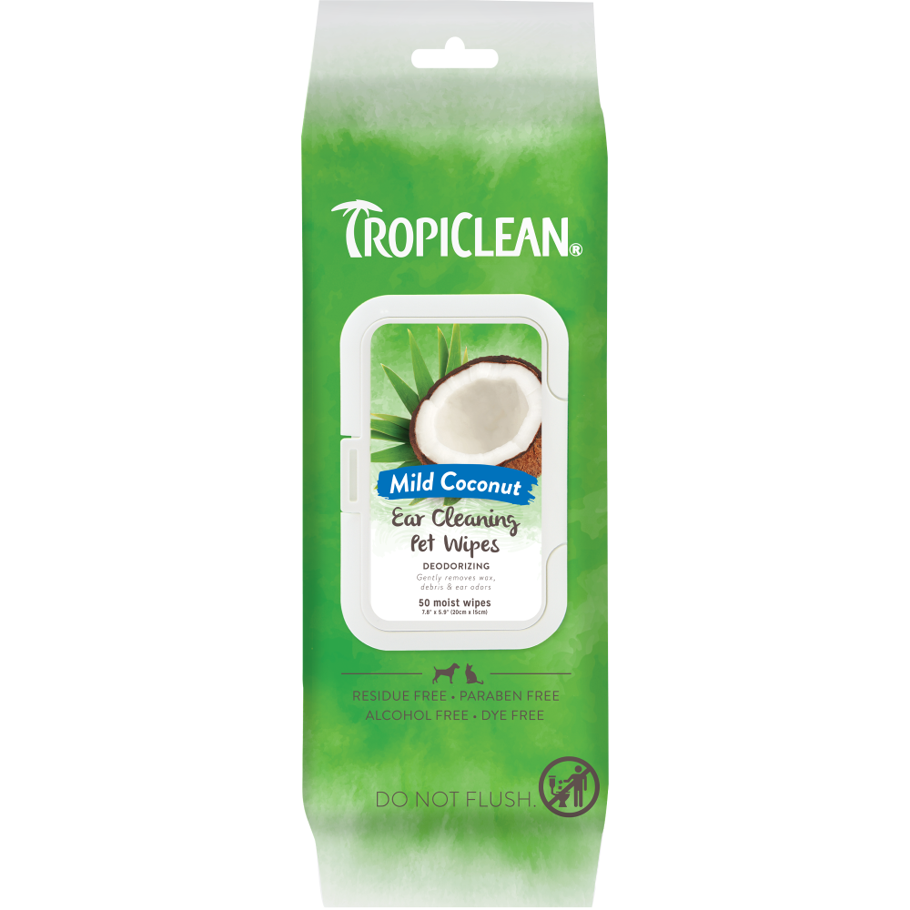 TropiClean Ear Cleaning Wipes, Mild Coconut – 50 Count