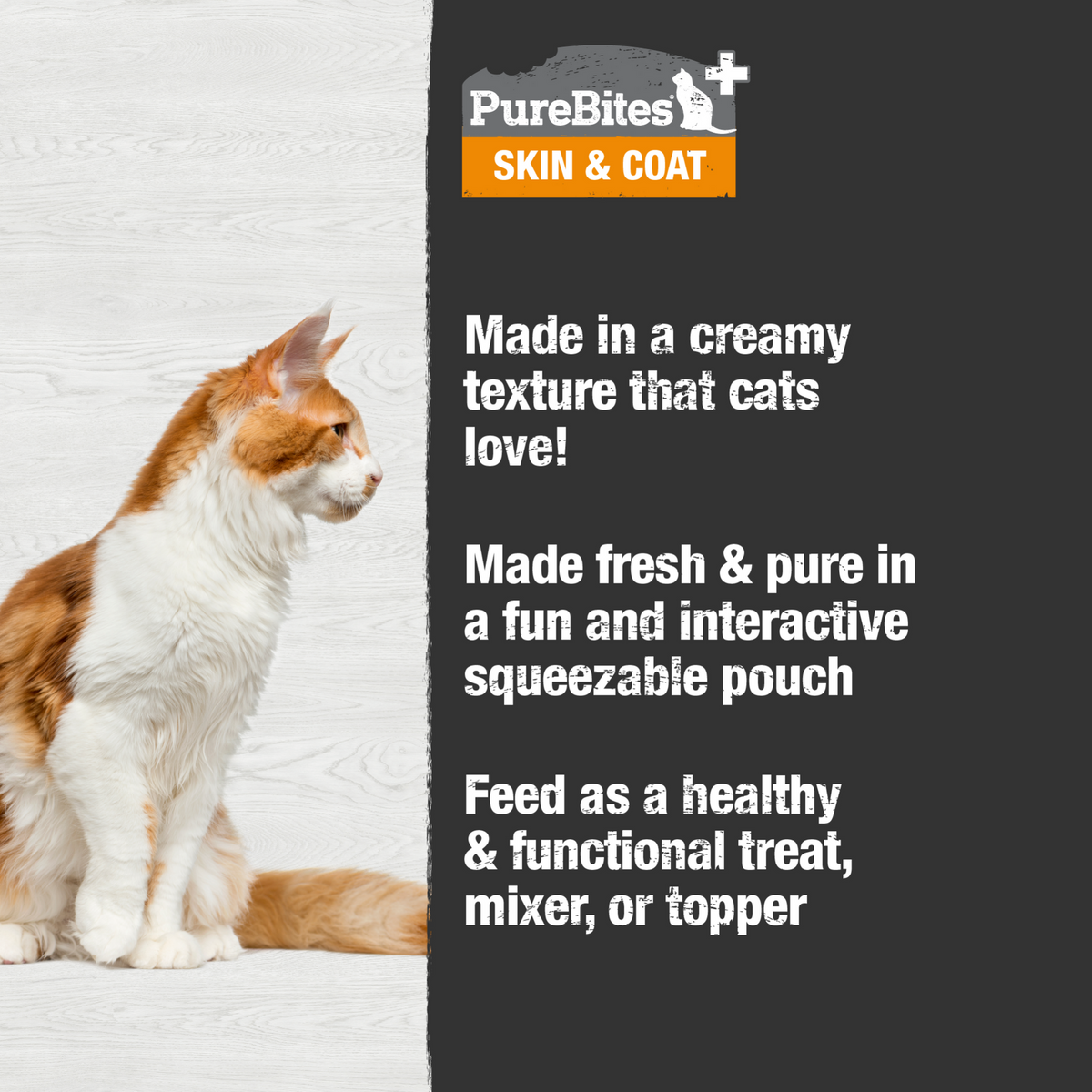 PureBites+ Skin & Coat Squeezable Cat Treat & Topper – 71 g (2.5 oz) Pouch – official PureBites image 2