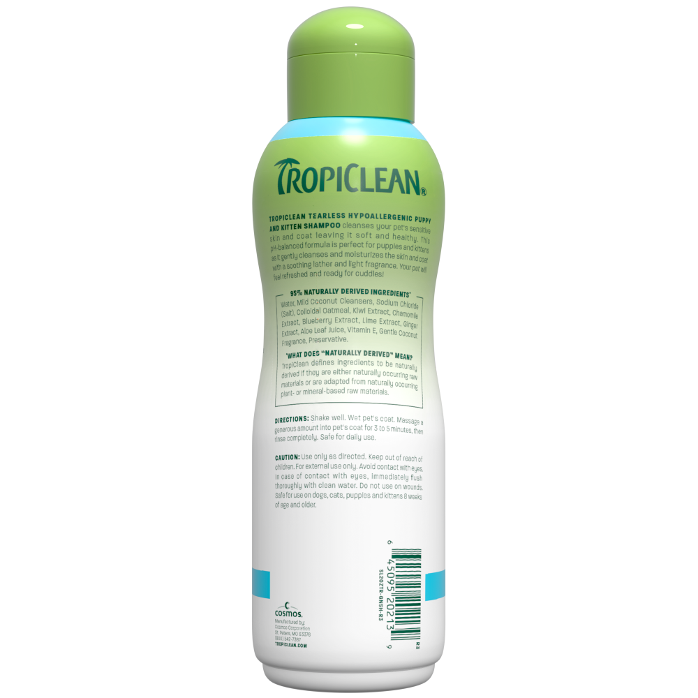 TropiClean Gentle Coconut Hypoallergenic Puppy & Kitten Shampoo – back label